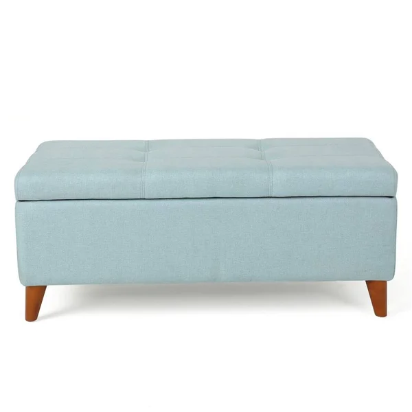 Noble House Harper Light Blue Fabric Storage Ottoman