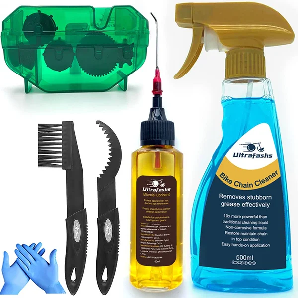 Ultrafashs Bike Chain Oil Lubricant and Cleaner Set with Bicycle Degrease - Wet Lubricant, Chain Scrubber Cleaning Brush Tool.Bike