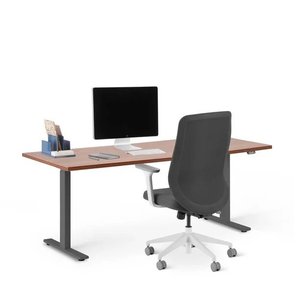 Poppin Series L 2S Adjustable Height Sit-Stand Single Desk, Walnut, 72