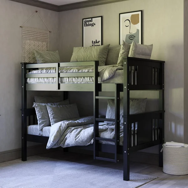 Avenue Greene Perry Twin Over Twin Wood Bunk Bed for Kids - Black