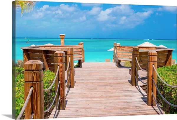 Tropical Landscape on Providenciales Island in The Turks and Caicos - Large Solid-Faced Canvas Wall Art Print, Great Big Canvas