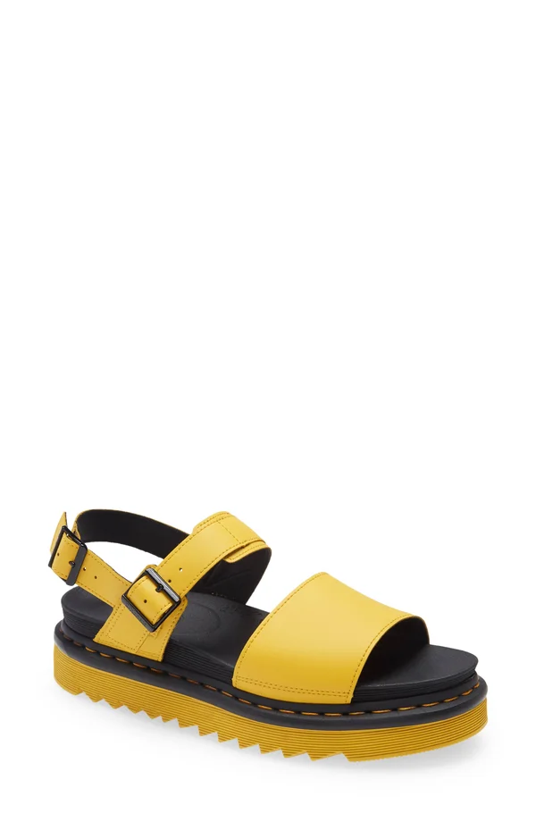 Dr. Martens, Voss Women's Leather Strap Sandals in DMS Yellow, Size 5