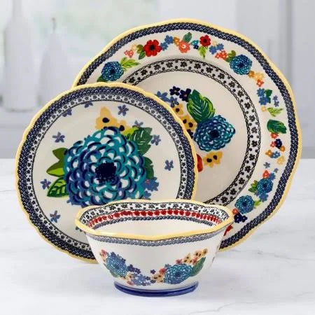 The Pioneer Woman Dazzling Dahlias 12-Piece Dinnerware Set