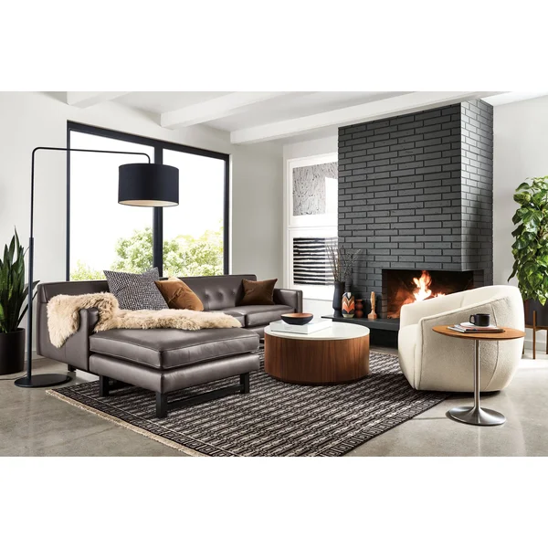 Room & Board, Modern Aria 27 Diameter 22H Round End Table, Walnut Top w/ Stainless Steel Frame Base