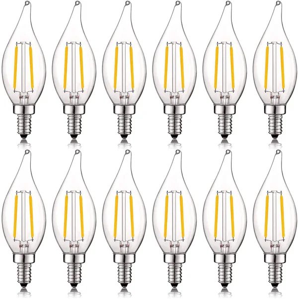 Luxrite E12 Vintage Candelabra Dimmable LED Light Bulbs 4W (40w Equivalent) 2700K Warm White - 400 Lumens, 12 Pack