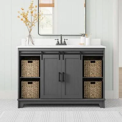 Braylen Sliding Barn Door 49x22 Single Bathroom Vanity Set Sand & Stable Base Finish: Antique Gray