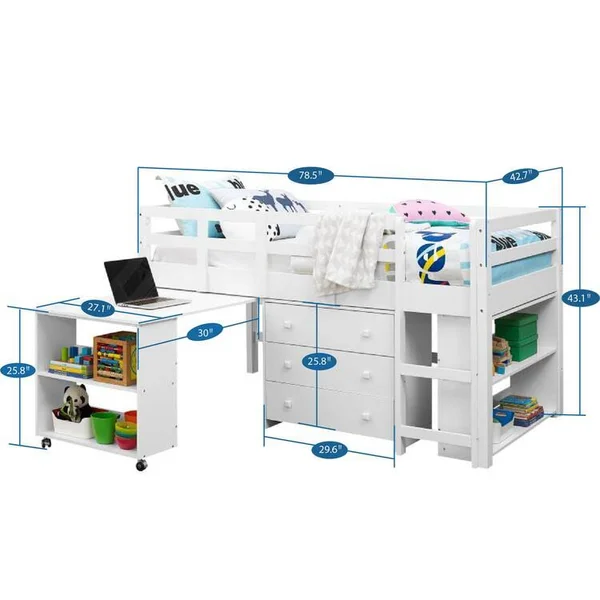 Naomi Home Low Study Loft Bed Espresso/Twin
