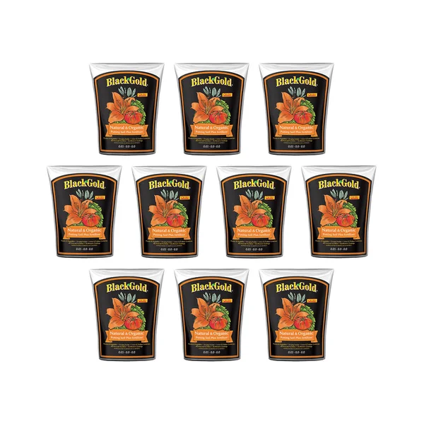 SunGro SUGRBG2 Black Gold Natural & Organic Potting Soil Bag Plus Fertilizer, 2 Cubic Feet (10 Pack)