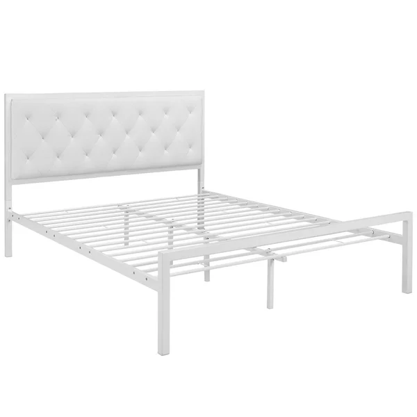 White Mia Queen Vinyl Bed