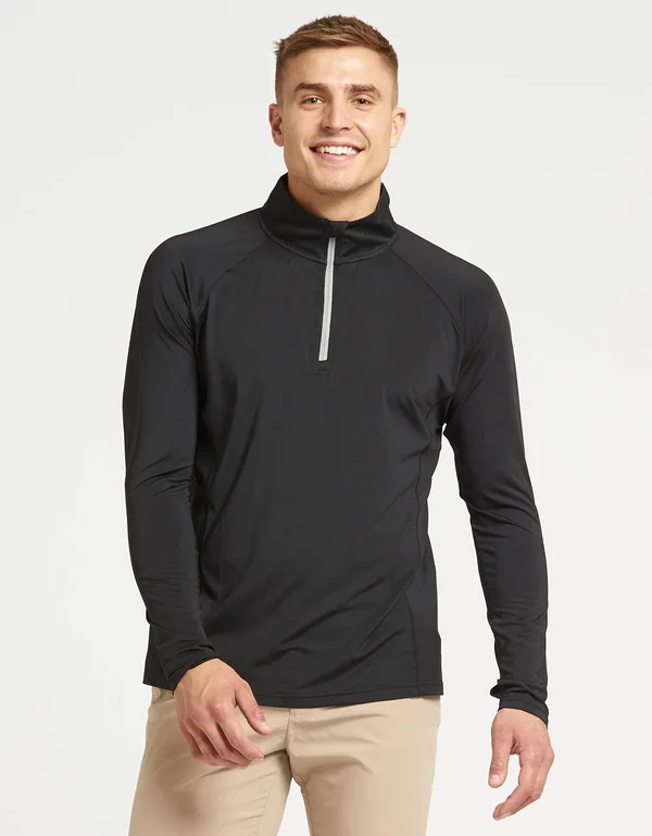 UPF 50+ Sun Protective Long Sleeve Quarter Zip Top for Men - Solbari Black