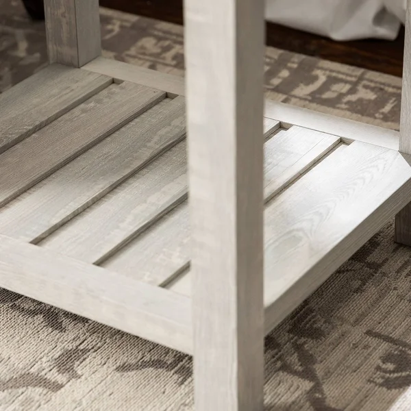June Rustic Farmhouse Square Nightstand with Lower Shelf Stone Gray - Saracina Home