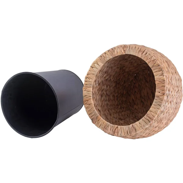 Vintiquewise Water Hyacinth Round Floor Planter with Metal Pot, Set of 2