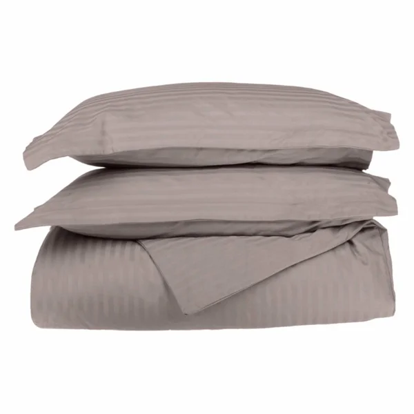 Egyptian Cotton 650 Thread Count Stripe Duvet Cover Set Full/Queen-Grey
