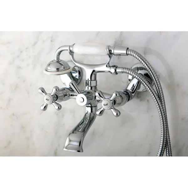 Kingston Brass KS266PB Tub Wall Mount Clawfoot Tub Filler with Hand Shower, Polished Brass