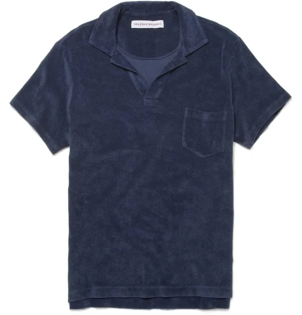 Orlebar Brown Terry Towelling Navy Towelling Resort Polo Shirt - Navy