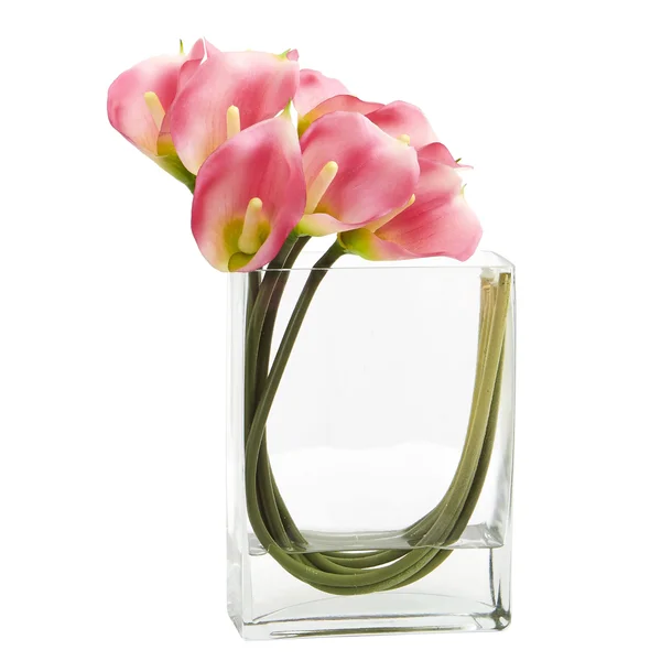 Nearly Natural 12x22 Calla Lily in Rectangular Glass Vase Artificial Arrangement - White