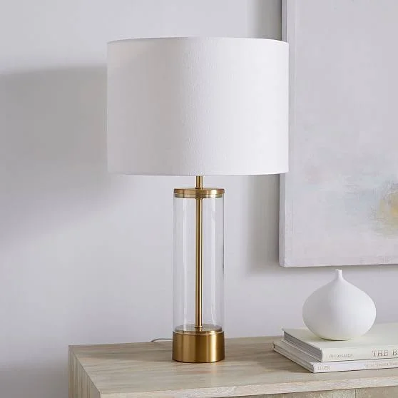 Acrylic Column Table Lamp + USB - Polished Nickel - Table Lamps - Light Fixtures - Home Lighting