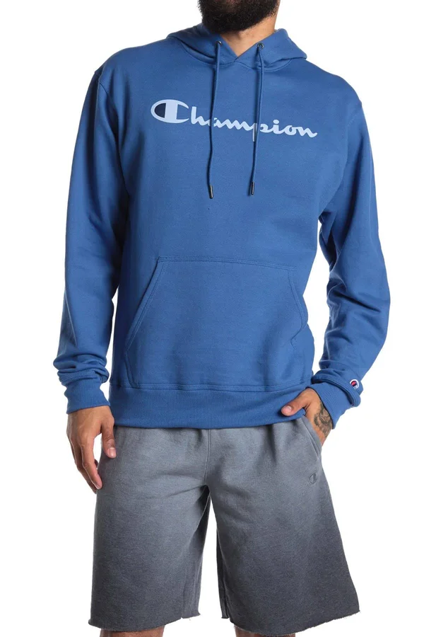 Men's Champion Graphic Powerblend Fleece Hoodie - Size: Medium, Blue