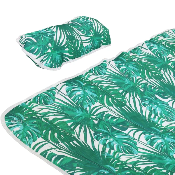 Sunnydaze Cotton Quilted Hammock Pad and Pillow - Green Palm Leaves