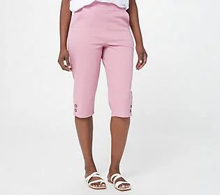 Denim & Co. Pull-On Flat Front Pedal Pushersw/ Horn Buttons - Size 2X, Rose Blush