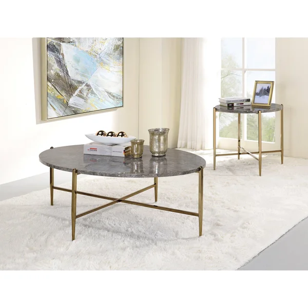 Acme Tainte End Table Faux Marble & Champagne Finish