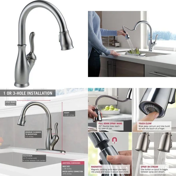 Delta Faucet 9178-AR-DST Leland Single Handle Pull-Down Kitchen with Magnetic