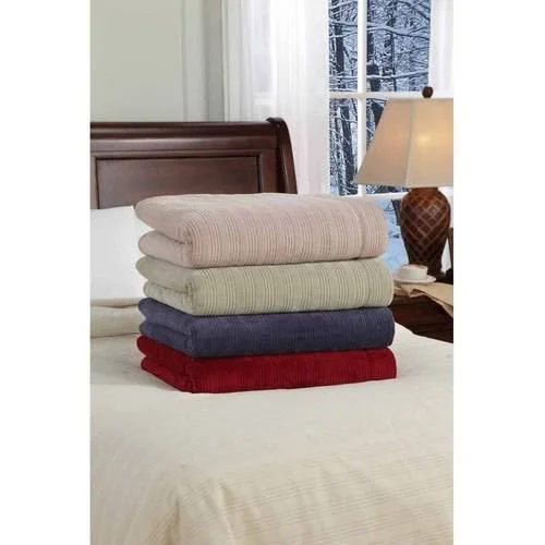 Safe and Warm Plush Triple Rib Low Voltage Heated Electric Blanket - Size: Twin, Blue
