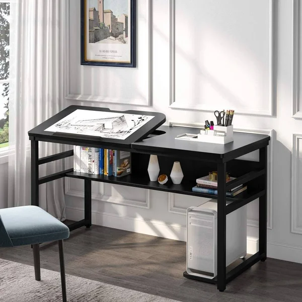 Tribesigns 55 Inches Drafting/Drawing/Painting Desk with Adjustable Tiltable Tabletop, Computer Desk - Black