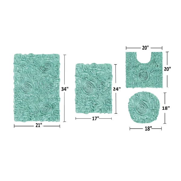Home Weavers Bell Flower Collection - 4 Piece Set Bath Rug Lid Cover with 18 inchx18 inch/17 inchx24 inch/21 inchx34 inch/20 inc