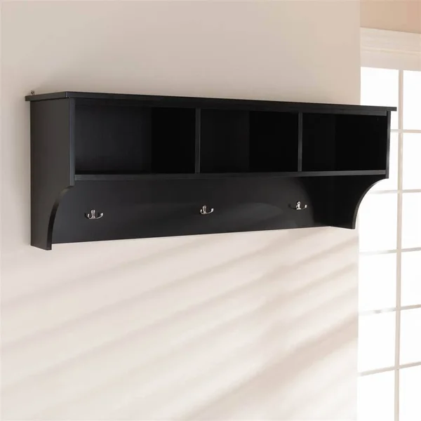Baxton Studio Maya Modern Transitional Black Finished Wood Entryway Wall Mounted Coat Rack with Shelves