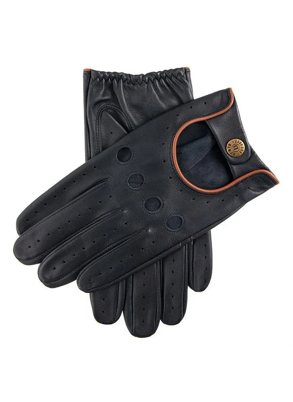 Dents Delta Leather Driving Men's Gloves - Navy Tan