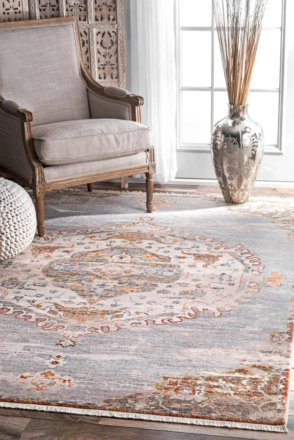 Nuloom Shaunda Medallion Fringe Area Rug, Gray