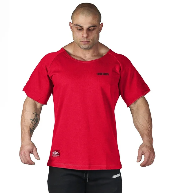 Men's BFG Heavy Rag Top Red Gym Bodybuilding Shirt - Iron Tanks, L