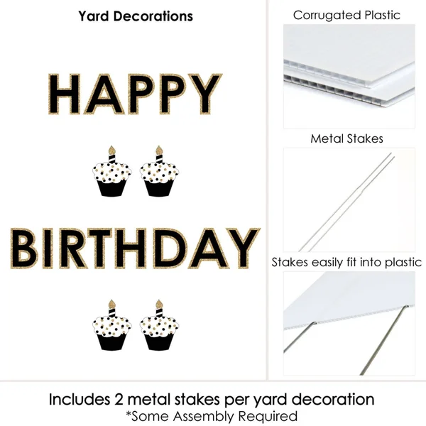 Adult Happy Birthday - Gold - Yard Sign Outdoor Lawn Decorations - Happy Birthday Yard Signs - 14.5 inches x 19 inches