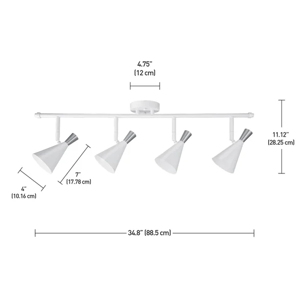 Globe Electric 59452 Aurora 4-Light Track Lighting, Matte White, Brushed Steel Accents