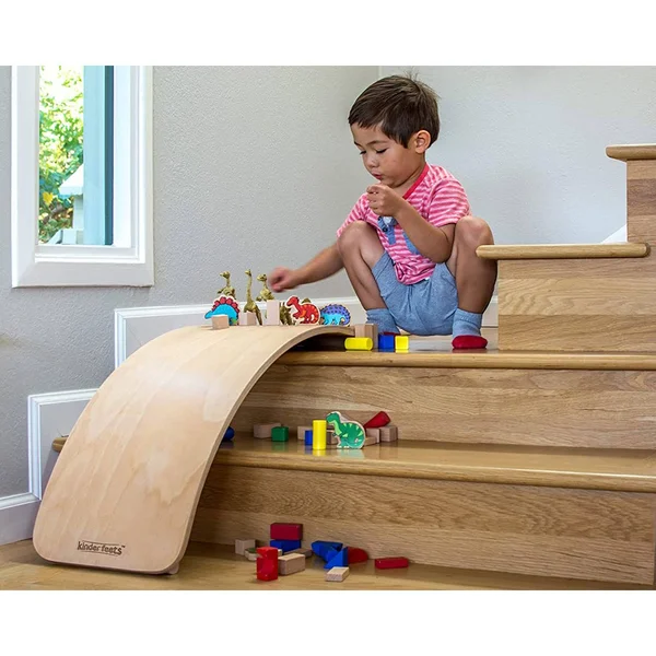 Kinderfeets Wooden Balance Board Waldorf Kinderboard - Children's Balance Toy Wobble, Spin, Rock, Slide White Wash