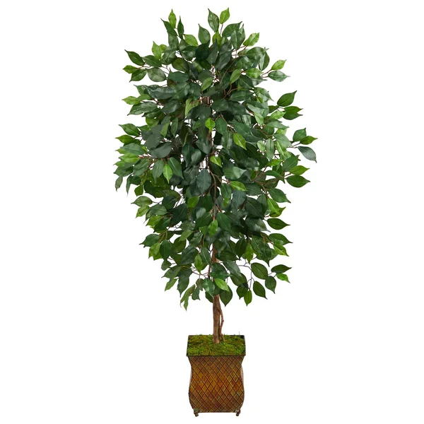 Nearly Natural 51 inch Ficus Artificial Tree in Metal Planter