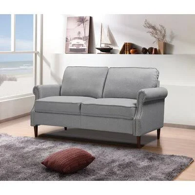 Loughlin 55.9x22 Linen Rolled Arm Loveseat Alcott Hill Fabric: Gray