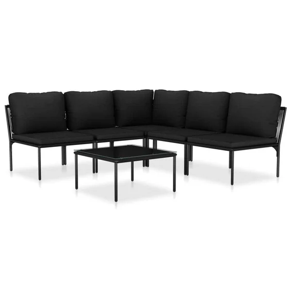 vidaXL 6 Piece Garden Lounge Set with Cushions Black PVC