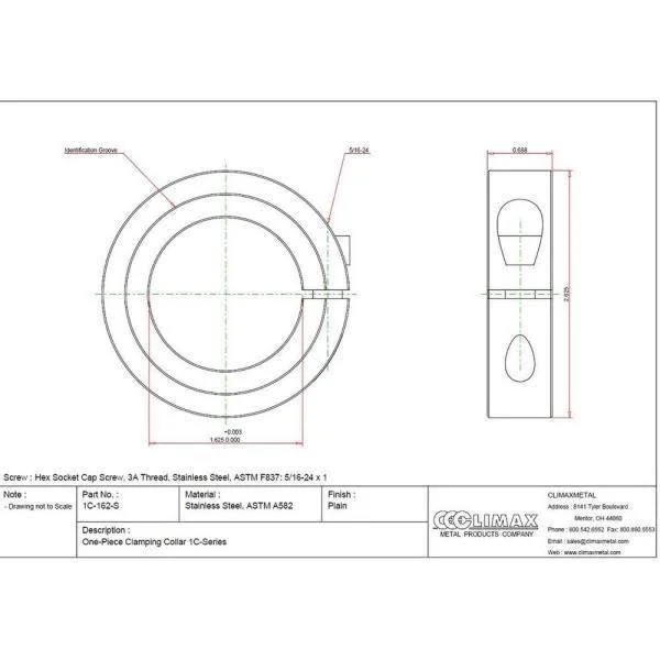 Climax Metal Products 1C-162-S Shaft Collar, clamp, 1Pc, 1-5/8 In, ss