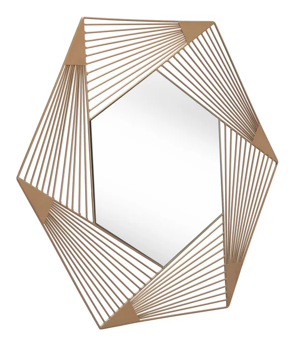 Octagonal Lines Gold Finish Wall Mirror (385472)