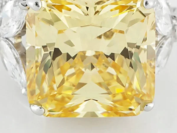 2.60ctw Bella Luce Charles Winston for 2 Canary and White Diamond Simulant Rhodium Over Silver Ring - Size 10