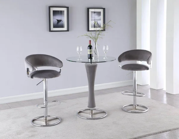Chintaly DANIELLA-PUB Contemporary Round Glass Pub Table with Upholstered Pedestal in