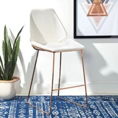 Metzler 26x22 Counter Stool Mercer41 Upholstery: White, Frame Color: Gold