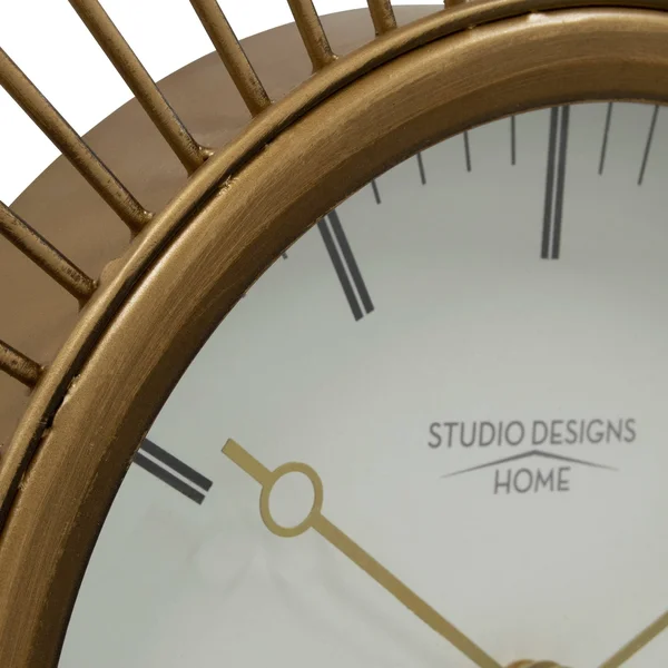 Studio Designs Home Mod Large 30x22 Retro Starburst Metal Wall Clock with Hour Minute Markers and Quartz Movement - Golden Brass