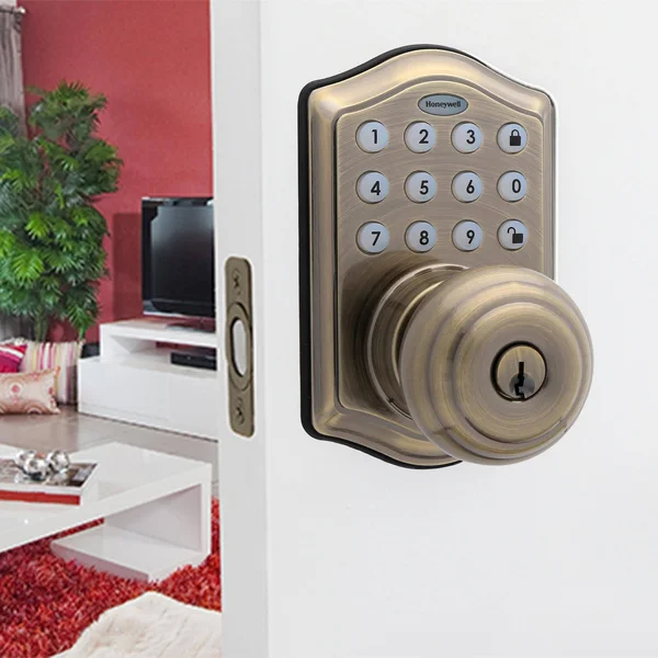Honeywell 8732101 Electronic Entry Knob Door Lock - Antique Brass