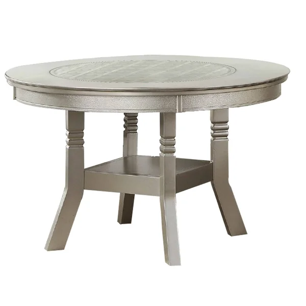 Round Wooden Dining Table with Glass Inserted Top Champagne
