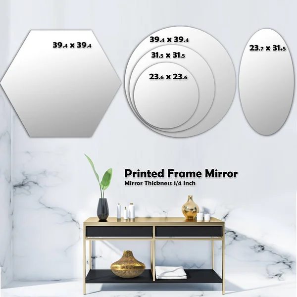 Designart 'Round Geometric Textured Pattern' Modern Round or Oval Wall Mirror - Leaves - Multi - 24 in. Wide x 24 in. High