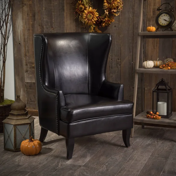Jameson Tall Wingback Black Leather Club Chair