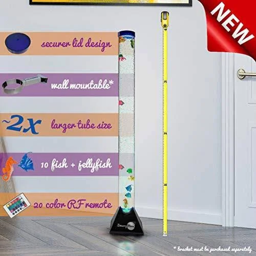 SensoryMoon 3.9 ft Bubble Tube Floor Lamp W 10 Fish - 20 Color Remote and Tall Water Tower Tank Is Best LED Aqua Night Light for